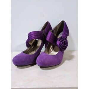 Fergalicious Infinitee Deep Purple Fabric Mary Jane Heels Shoes Women's 7.5 M